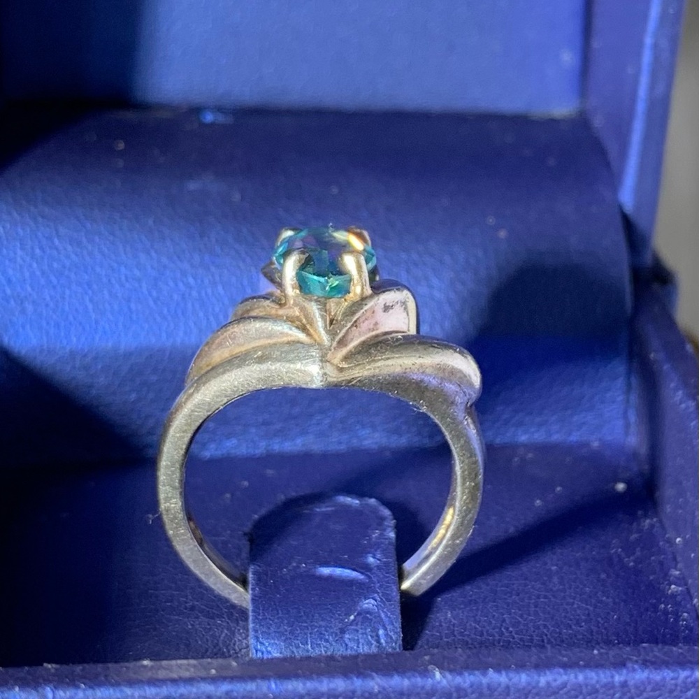 STERLING SILVER AQUAMARINE VINTAGE RING SIZE 5.25 - Picture 3 of 5